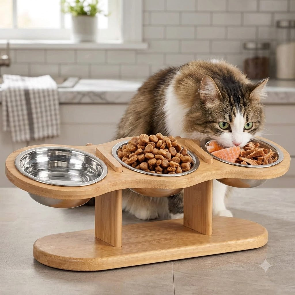 Elevated Cat Bowls Raised Wood Stand