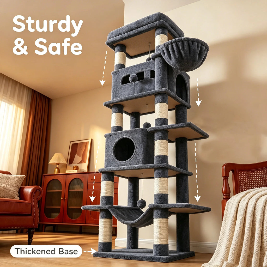 170 cm Large Cat Tree, Cat Tower for Maine Cat, Multi-Level Scratching Post with Large Perch, Washable Mat