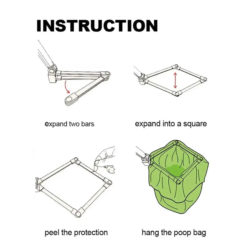 Foldable Dog Pooper Scooper Long Handle Portable Pet Waste Pickup Tool with Bag Hands-Free Poop Scooper Pet Cleaning Supply