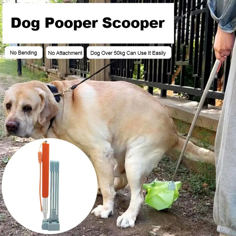 Foldable Dog Pooper Scooper Long Handle Portable Pet Waste Pickup Tool with Bag Hands-Free Poop Scooper Pet Cleaning Supply
