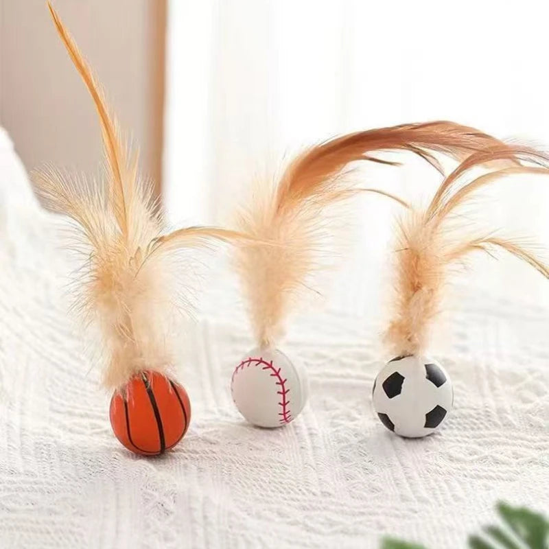 3pcs Cat Interactive Toys Caterpillar Elastic Ball with Feater Cat Toy Ball Pet Puzzle Teasing Cat Interactive Toy Supplies