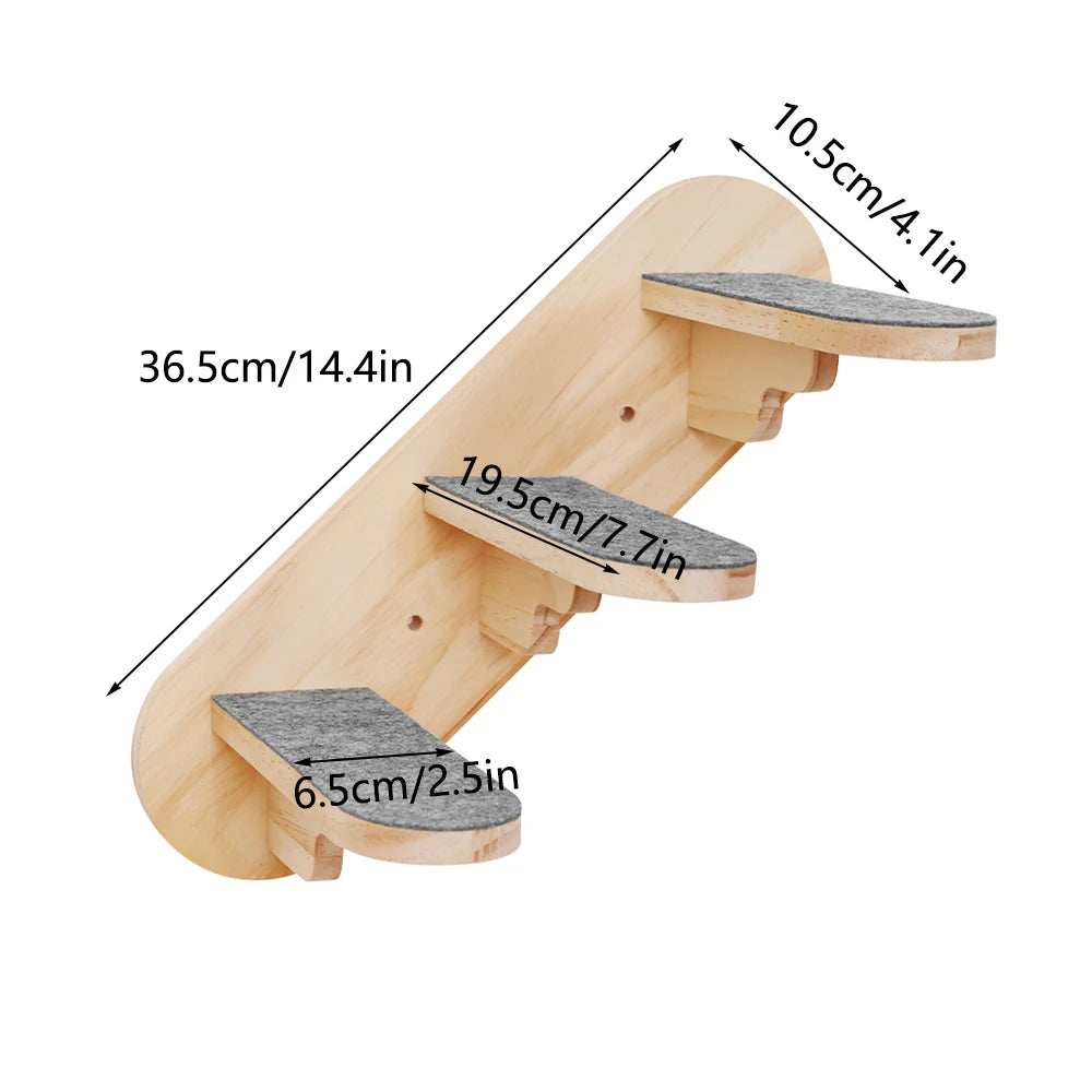 Wall Mounted Cat Floating Stairs Step Wooden Climbing Shelves Anti-Slip Soft Pads Ideal for Cat Activity and Rest