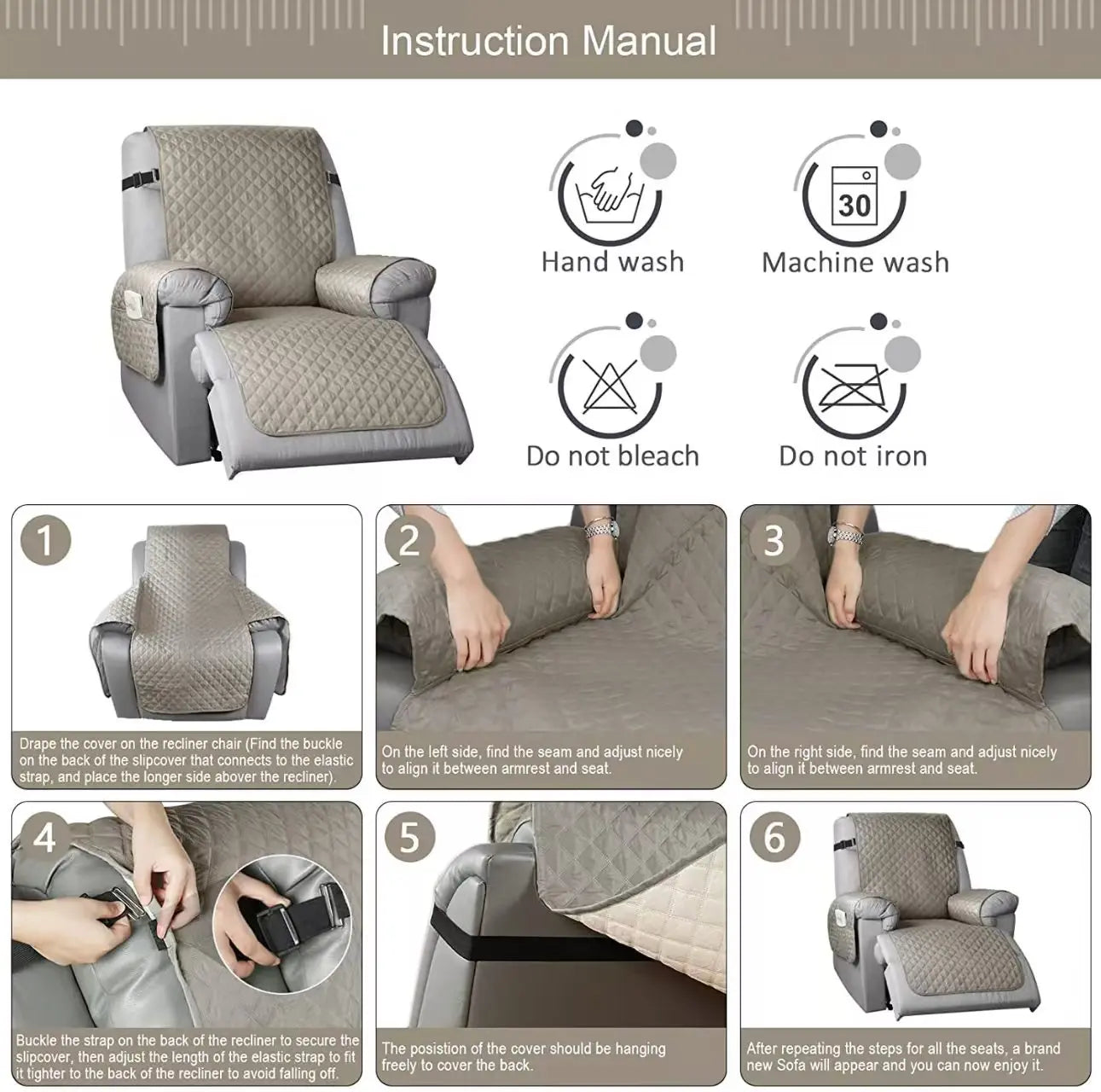 Sofa Cover Quilted Anti-wear Couch Cover for Dog Pet Kids Recliner Armchair Furniture Slipcovers 1/2/3 Seater Protect