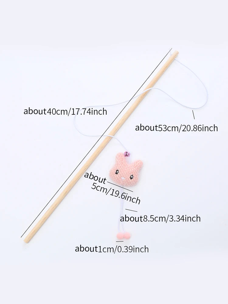Cat toy wooden pole Cute animal shape plush cuddly cat stick with bell interactive fun pet supplies