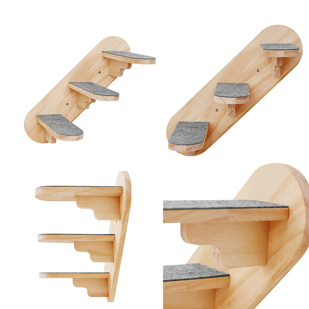 Wall Mounted Cat Floating Stairs Step Wooden Climbing Shelves Anti-Slip Soft Pads Ideal for Cat Activity and Rest