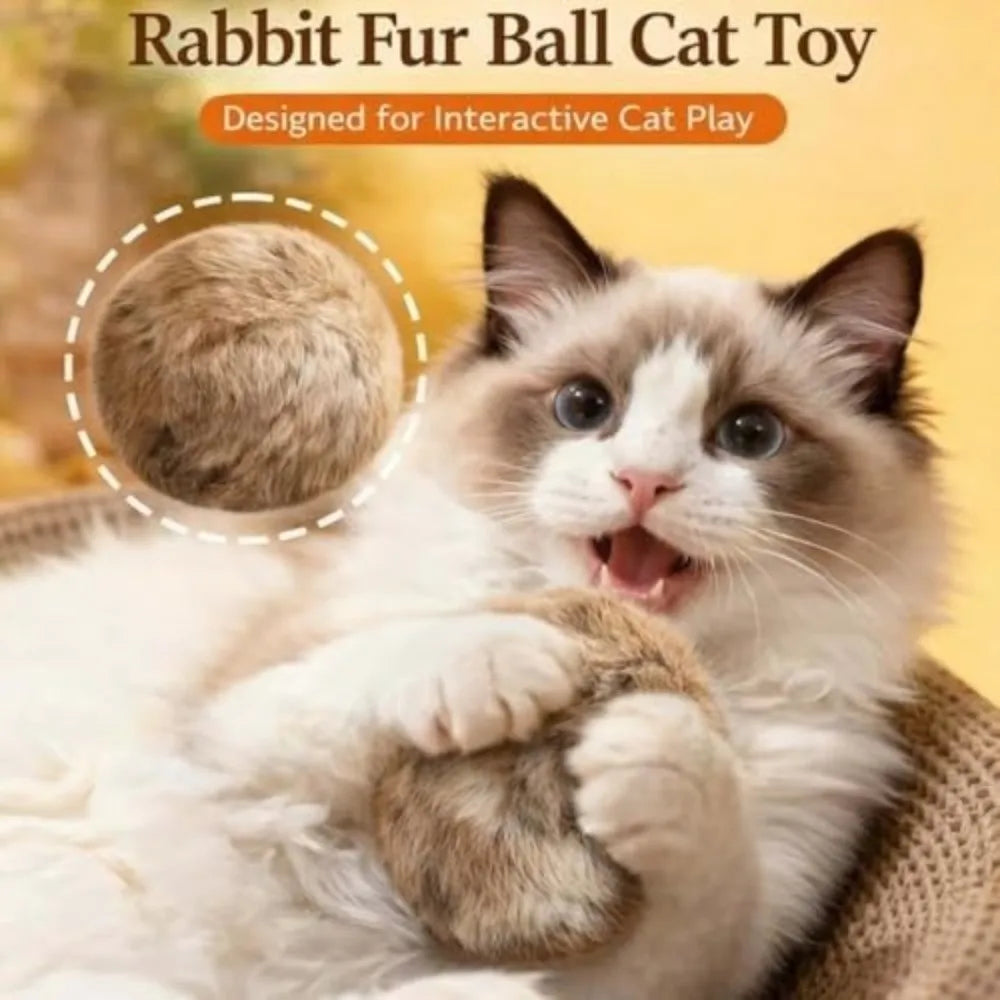 New Rabbit Fur Cat Toy Ball Scratch Resistant Durable Fluffy Cat Toy Soft Cat Teaser Wand for Indoor Cats Kicks Chase Games