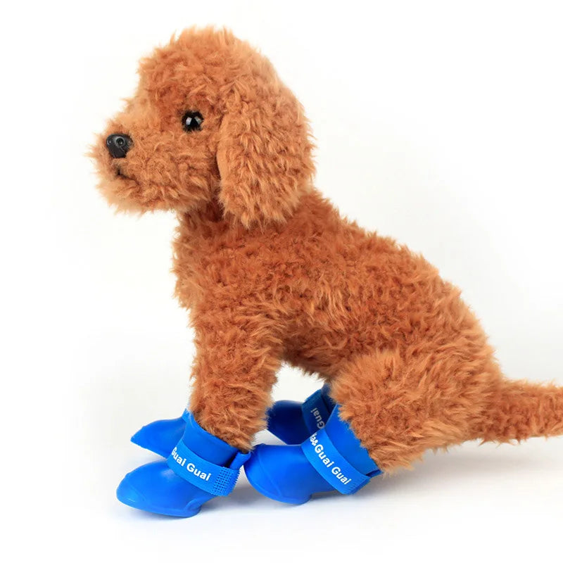 4Pcs Pet WaterProof Rainshoe Anti-slip Rubber Boot For Small Medium Large Dogs Cats Outdoor Shoe Dog Ankle Boots Pet Accessories
