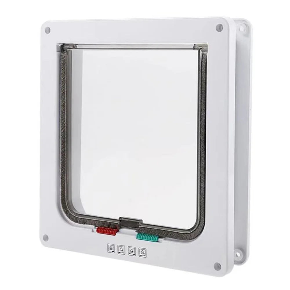 Cat Flap Door for Interior Exterior Doors Windows Magnetic 4 Way Lock ABS Plastic Pet Gate Safety Entry Exit for Cats Dogs