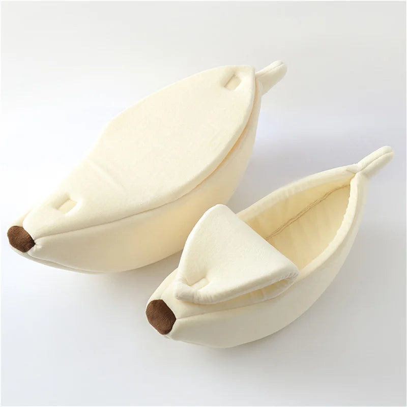 Semi Enclosed Soft Plush Warm Cat Nest Sleeping Bag Banana Villa House Pet Toy Storage Basket For Cat Squirrel