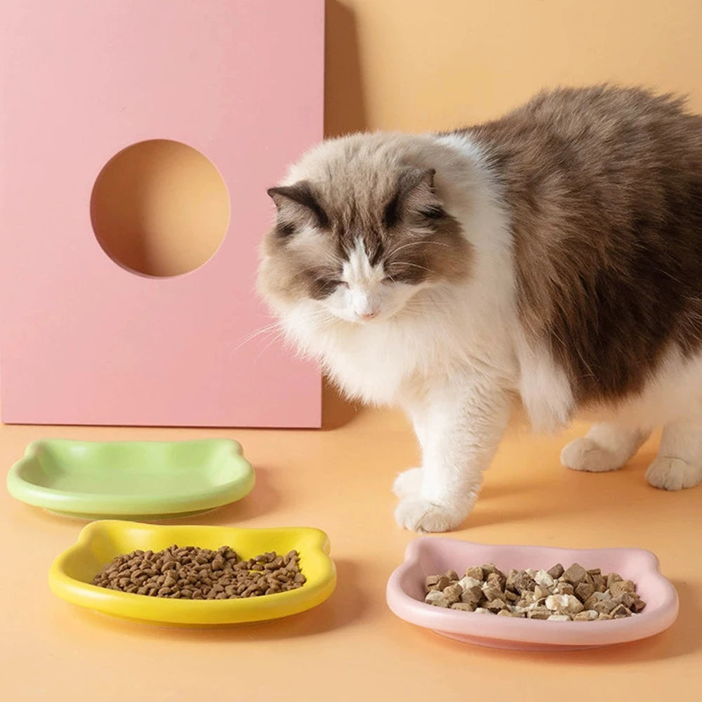 1PC Cat-Shaped Pet Bowls, Pastel Color Cute Animal Design, Non-Slip Pet Food Dish, Ideal for Cats, Trendy Pet Accessory for Home