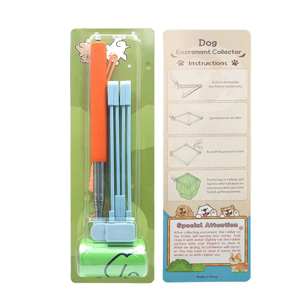 Foldable Dog Pooper Scooper Long Handle Portable Pet Waste Pickup Tool with Bag Hands-Free Poop Scooper Pet Cleaning Supply