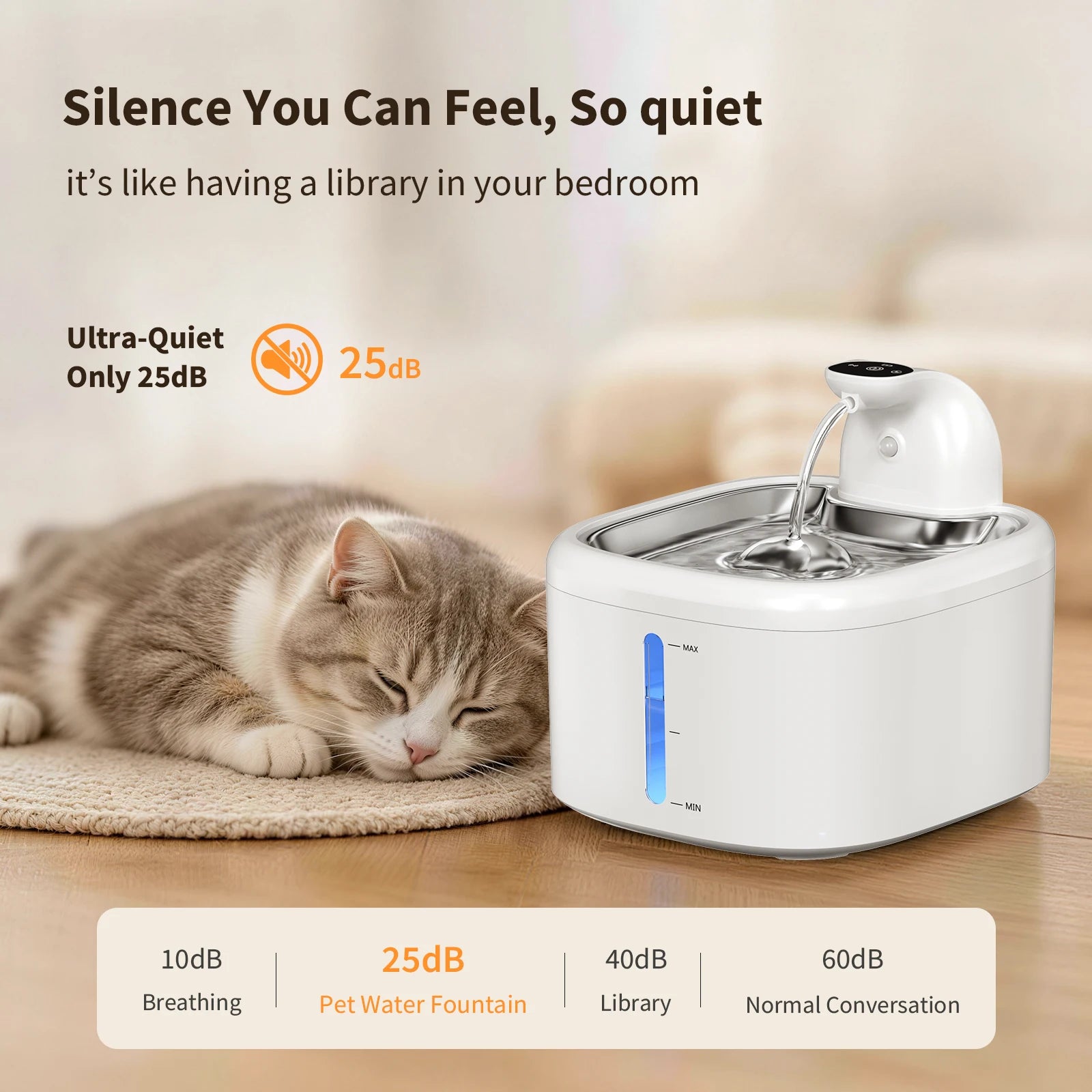 3.5L Cat Water Fountain Wireless Pet Water Dispenser With Stainless Steel Pallet 4000mAh Battery Motion-Sensing Water Dispensing