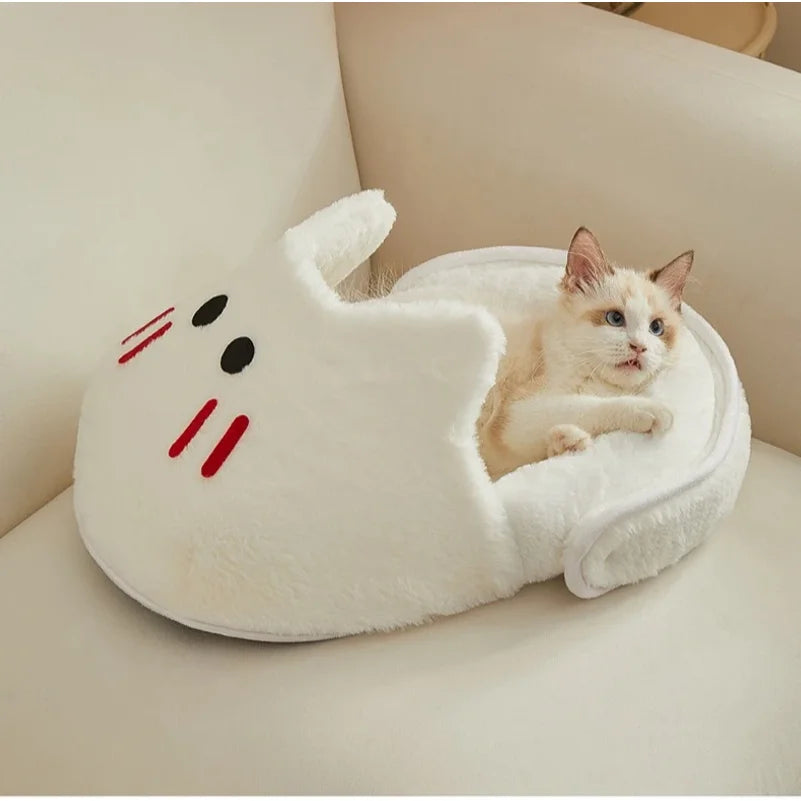 2025 New Semi-enclosed Cat Kennel Winter Warm Slippers Pet Kennel All-season Universal Breathable Non-slip Gray Dog Kennel