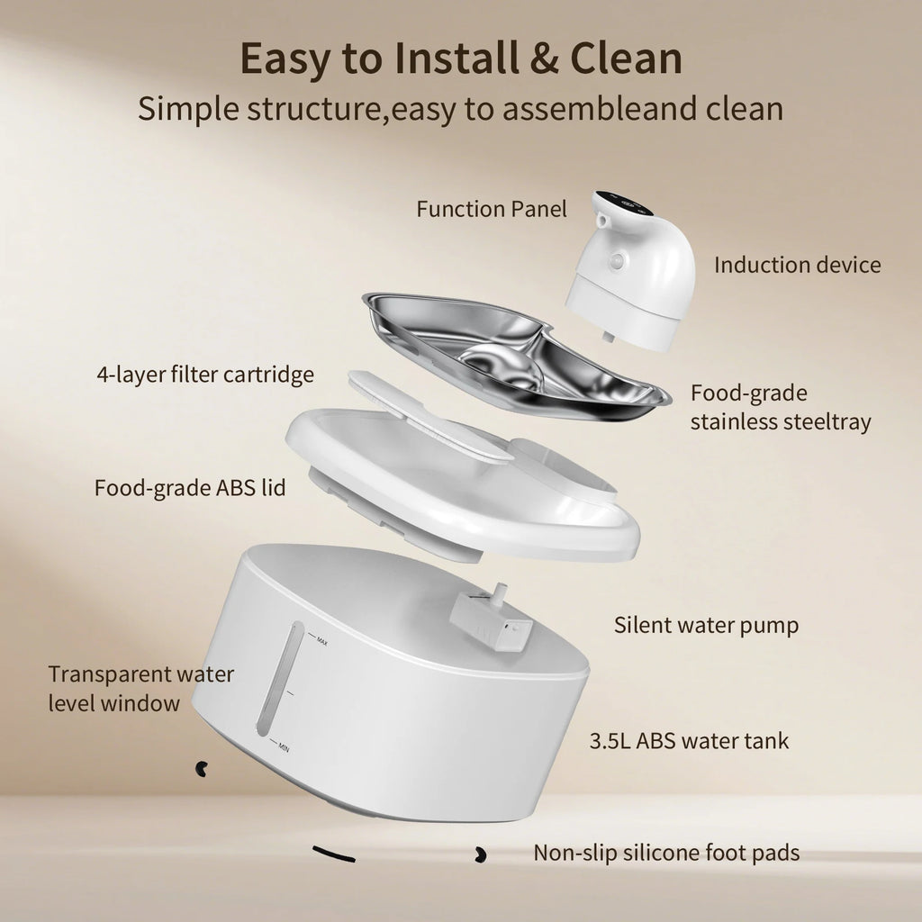 3.5L Cat Water Fountain Wireless Pet Water Dispenser With Stainless Steel Pallet 4000mAh Battery Motion-Sensing Water Dispensing