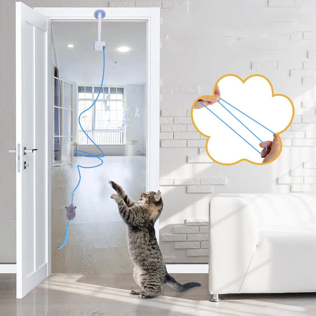 Door Hanging Auto-Rebound Cat Toy Retractable Kitten Teaser with 3 Catnip Mice  Interactive Pet Play Toy for Indoor Playing Exer