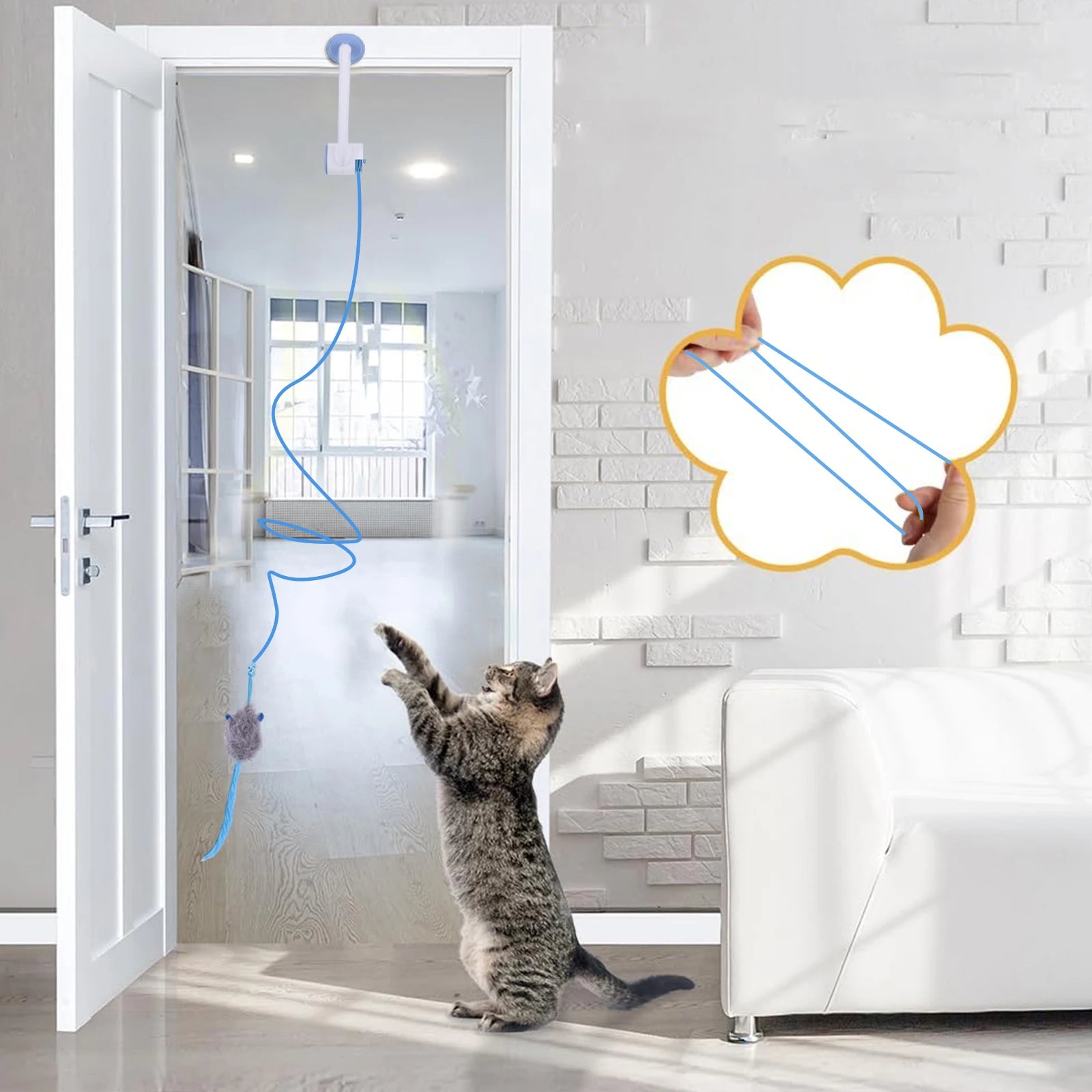 Door Hanging Auto-Rebound Cat Toy Retractable Kitten Teaser with 3 Catnip Mice  Interactive Pet Play Toy for Indoor Playing Exer