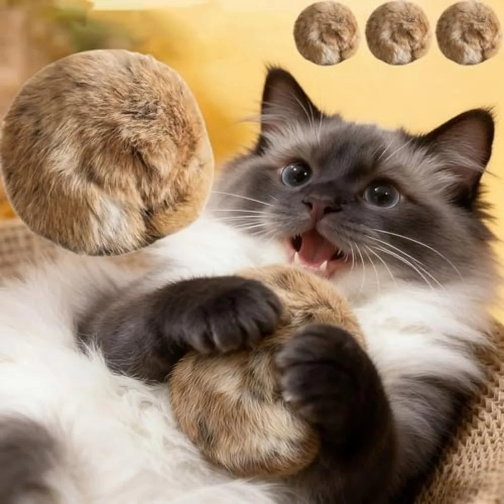 New Rabbit Fur Cat Toy Ball Scratch Resistant Durable Fluffy Cat Toy Soft Cat Teaser Wand for Indoor Cats Kicks Chase Games