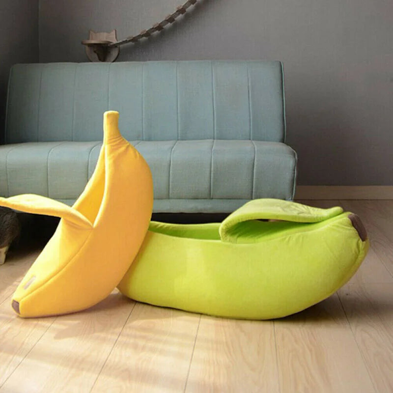 Semi Enclosed Soft Plush Warm Cat Nest Sleeping Bag Banana Villa House Pet Toy Storage Basket For Cat Squirrel