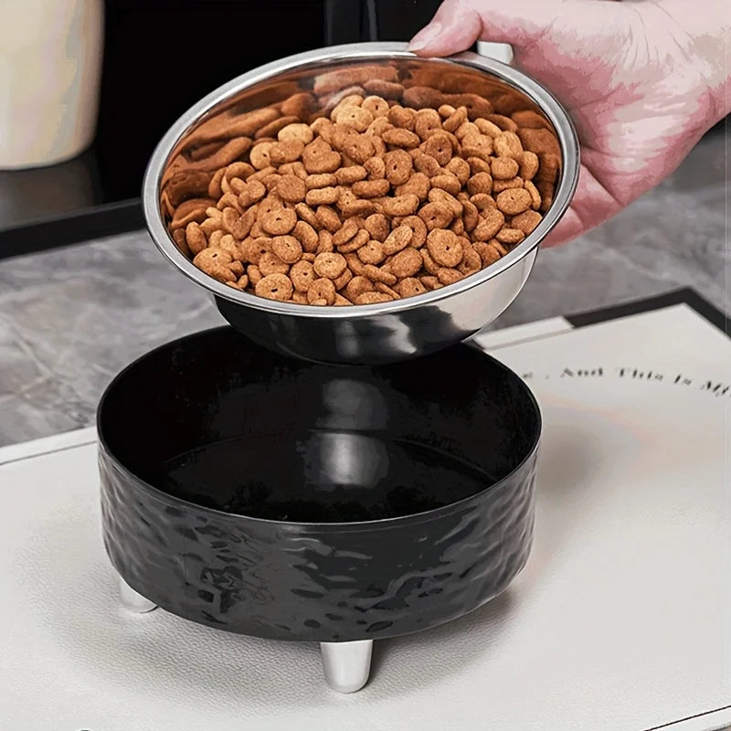 Elevated Stainless steel Pet Dog Cat bowl Heighten Neck Protection Food Bowl, Anti-dumping, Non-slip, Suitable for Kittens and P