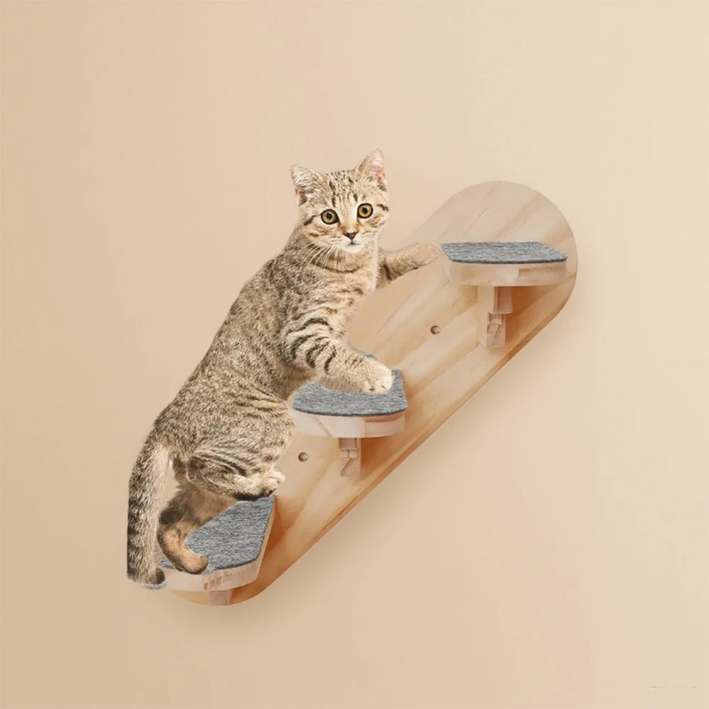 Wall Mounted Cat Floating Stairs Step Wooden Climbing Shelves Anti-Slip Soft Pads Ideal for Cat Activity and Rest