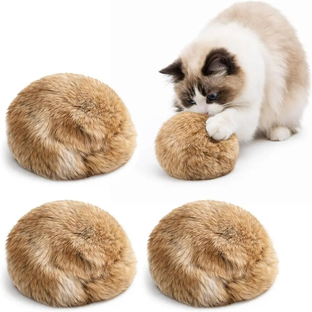 New Rabbit Fur Cat Toy Ball Scratch Resistant Durable Fluffy Cat Toy Soft Cat Teaser Wand for Indoor Cats Kicks Chase Games