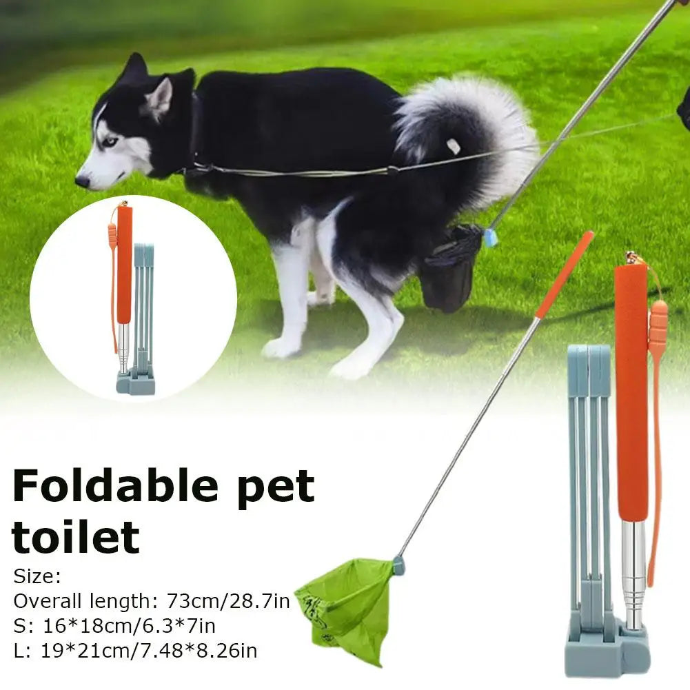 Foldable Dog Pooper Scooper Long Handle Portable Pet Waste Pickup Tool with Bag Hands-Free Poop Scooper Pet Cleaning Supply