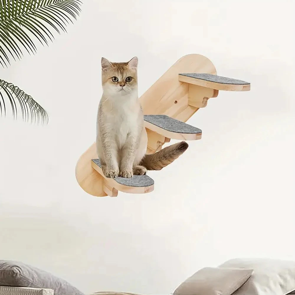 Wall Mounted Cat Floating Stairs Step Wooden Climbing Shelves Anti-Slip Soft Pads Ideal for Cat Activity and Rest