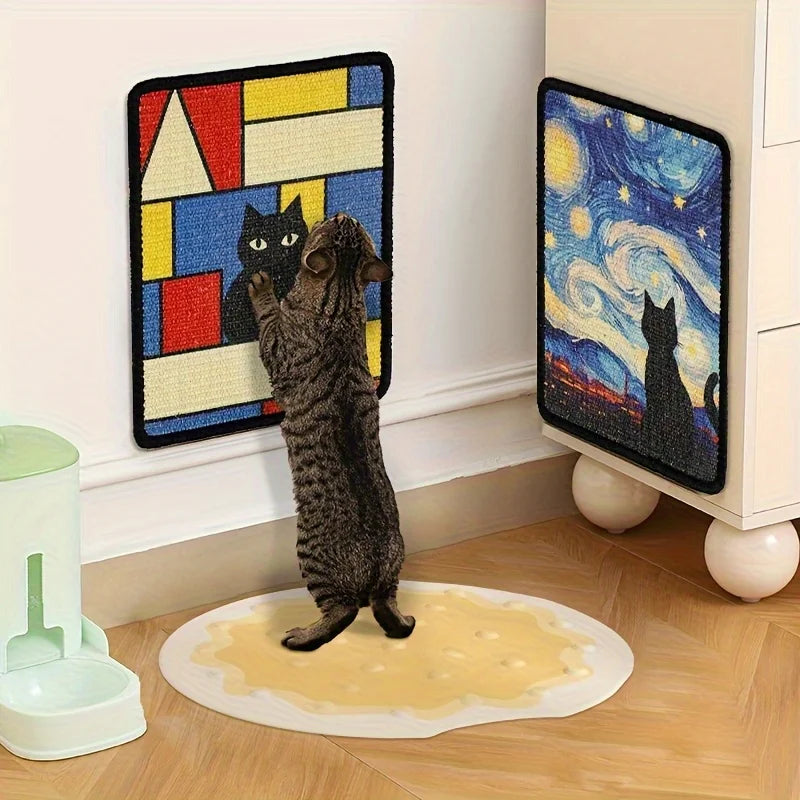 Natural Sisal Wall-Mounted Cat Scratching Board - No Mess, Space-Saving Scratch-Resistant Mat for Claw Play, Cat Accessories