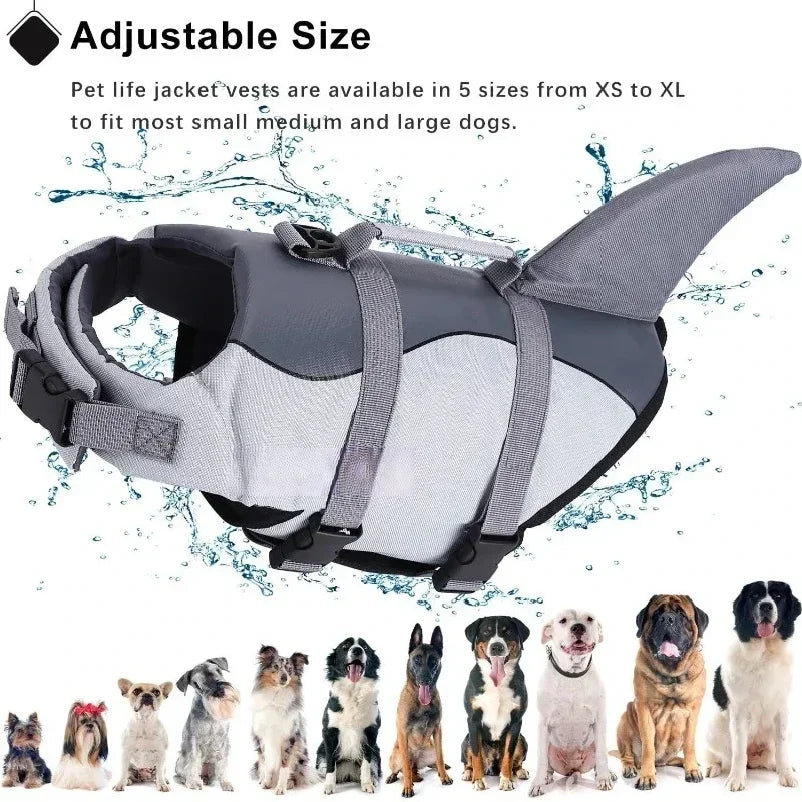 Shark Dog Life Jacket Enhanced Buoyancy Small Dogs Swimming Clothes Safety Vest with Handle for Medium Large Dogs Surfing