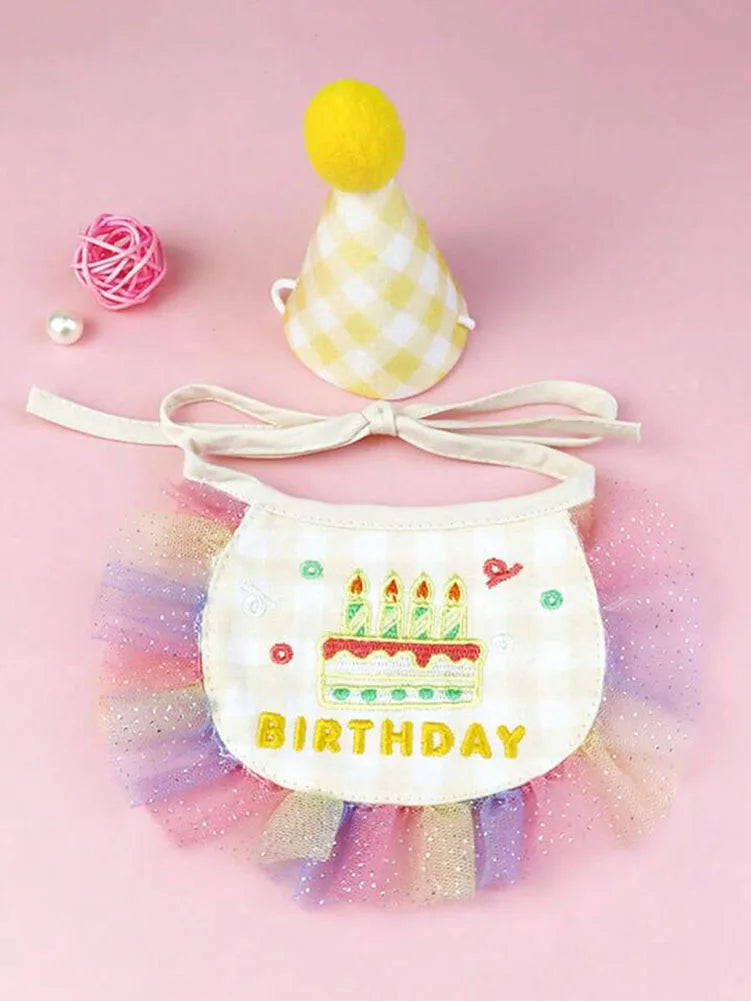 Pet Birthday Bib and Party Hat Cat Puppy Lace Saliva Towel Mini Doggy Bandana Scarf Dog Birthday Dress Up Supplies