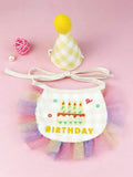 Pet Birthday Bib and Party Hat Cat Puppy Lace Saliva Towel Mini Doggy Bandana Scarf Dog Birthday Dress Up Supplies