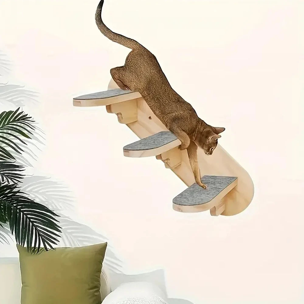 Wall Mounted Cat Floating Stairs Step Wooden Climbing Shelves Anti-Slip Soft Pads Ideal for Cat Activity and Rest