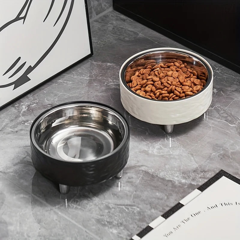 Elevated Stainless steel Pet Dog Cat bowl Heighten Neck Protection Food Bowl, Anti-dumping, Non-slip, Suitable for Kittens and P