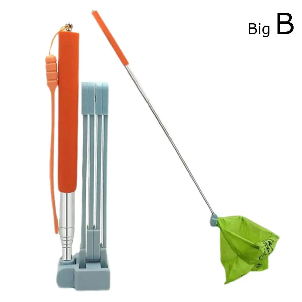 Foldable Dog Pooper Scooper Long Handle Portable Pet Waste Pickup Tool with Bag Hands-Free Poop Scooper Pet Cleaning Supply