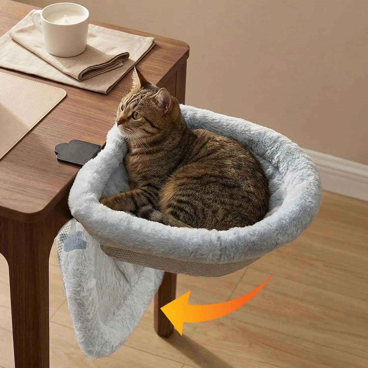 Cat Desk Bed Foldable Sunken Design Cat Desk Bed One-Click Folding Space-Saving Hammock Perch For Home Office Indoor Cats