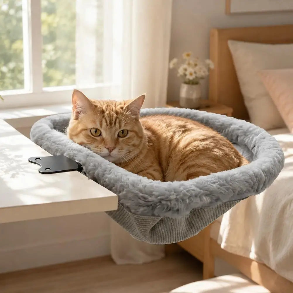 Cat Desk Bed Foldable Sunken Design Cat Desk Bed One-Click Folding Space-Saving Hammock Perch For Home Office Indoor Cats