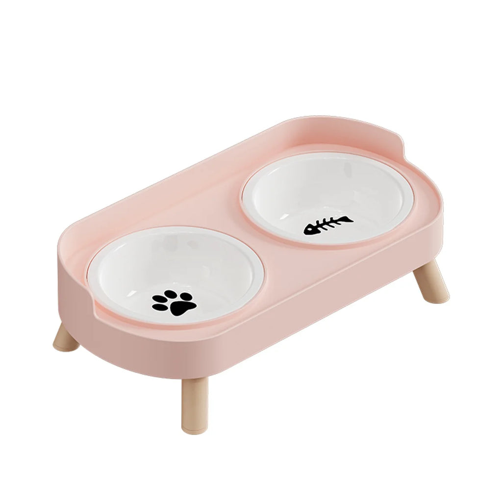 Pet Cat Double Bowl Feeder, Adjustable Height Cat and Dog Water Dispenser, Elevate Feeding Kitten Supplies