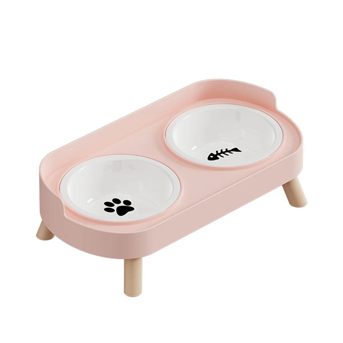 Pet Cat Double Bowl Feeder, Adjustable Height Cat and Dog Water Dispenser, Elevate Feeding Kitten Supplies