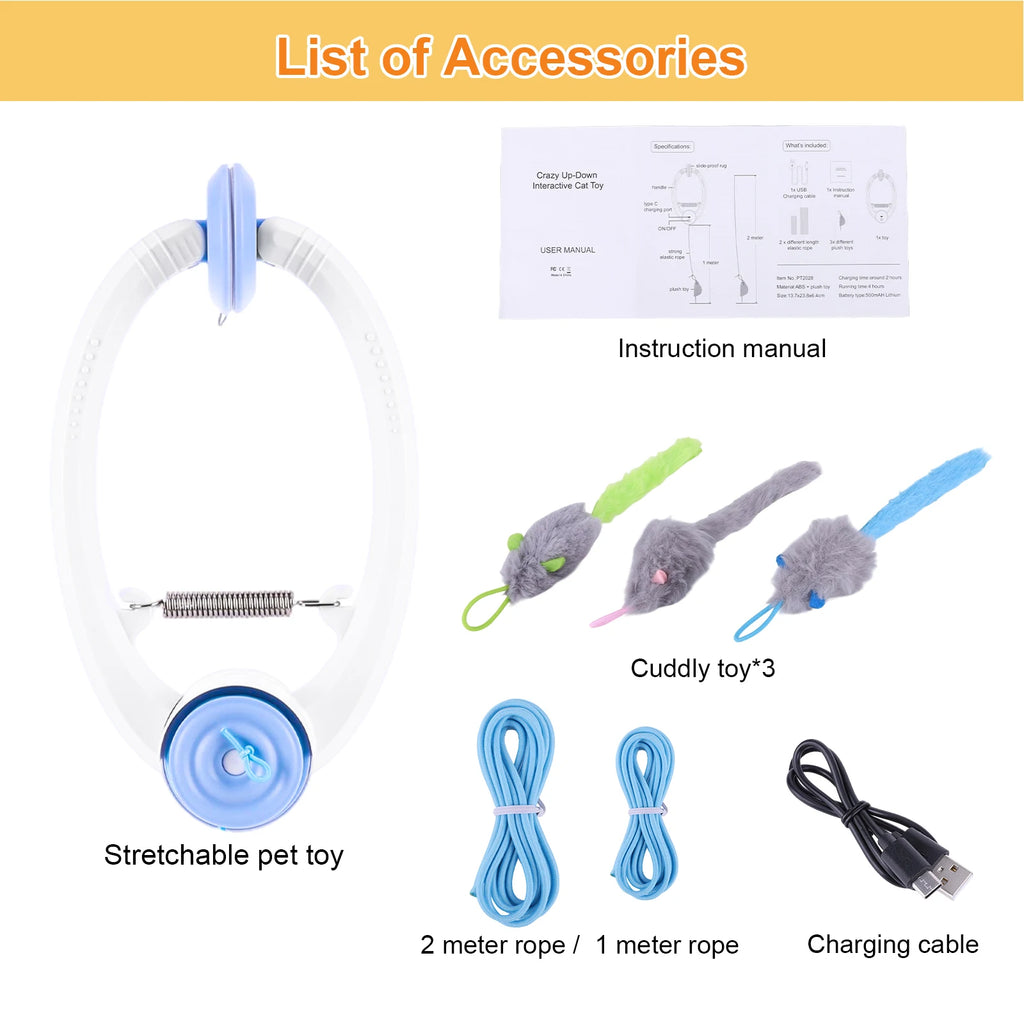Door Hanging Auto-Rebound Cat Toy Retractable Kitten Teaser with 3 Catnip Mice  Interactive Pet Play Toy for Indoor Playing Exer