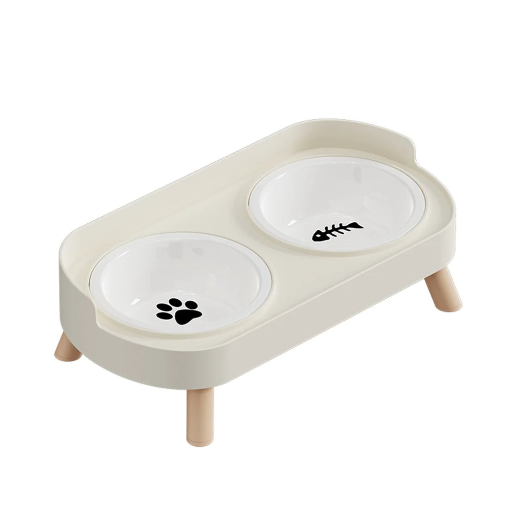 Pet Cat Double Bowl Feeder, Adjustable Height Cat and Dog Water Dispenser, Elevate Feeding Kitten Supplies