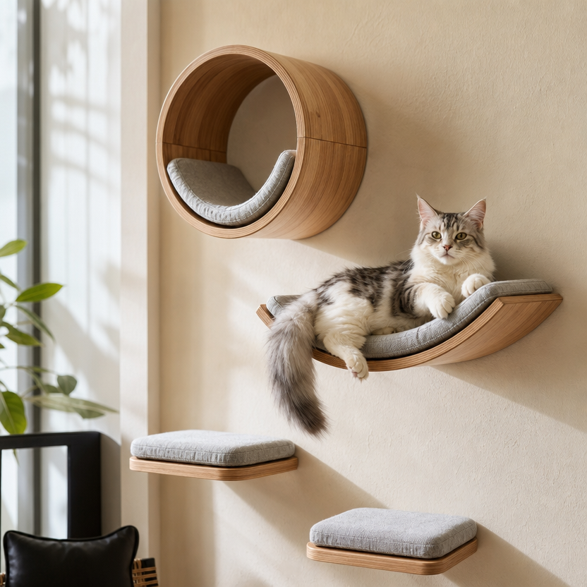 Cat Wall Shelves Curved Hammock