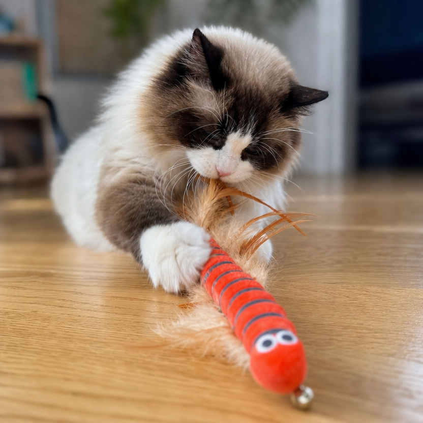Cat Caterpillar Elastic Feather Ball Toy lifestyle