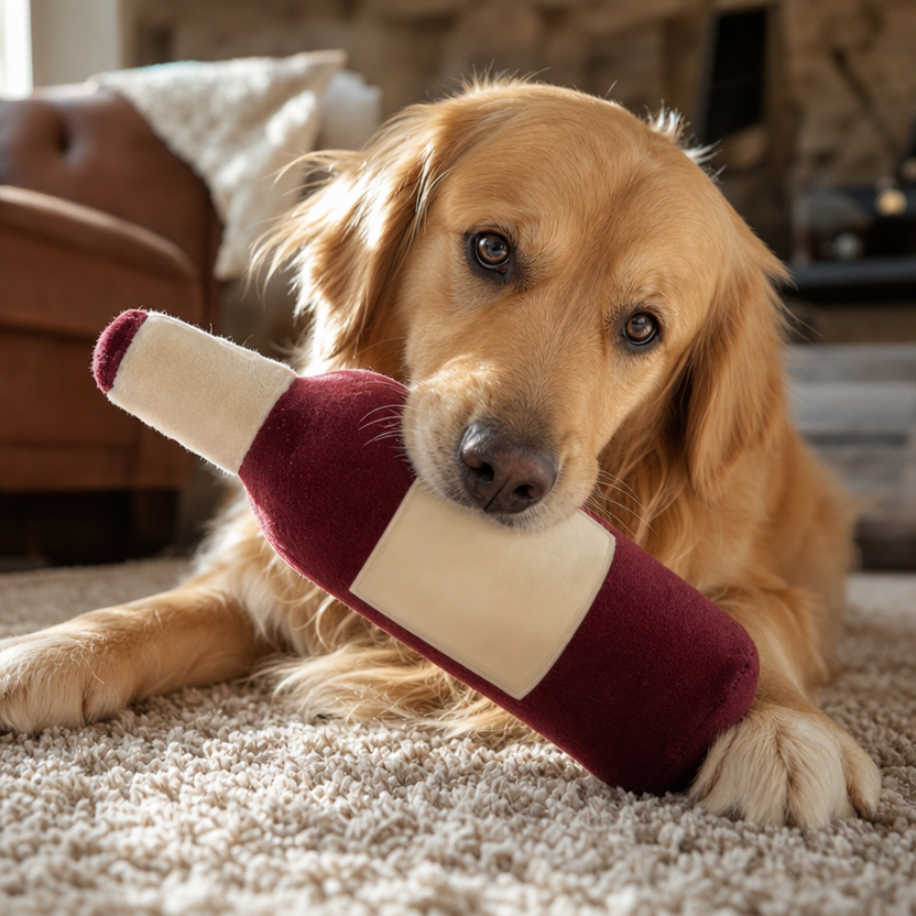 Plush Dog Winebottle Chew Toy lifestyle