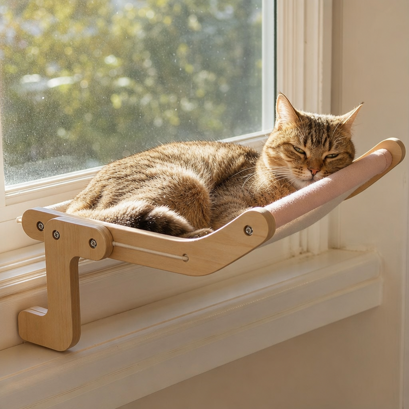 Cat Hammock Wooden Assembly Hanging Bed lifestyle